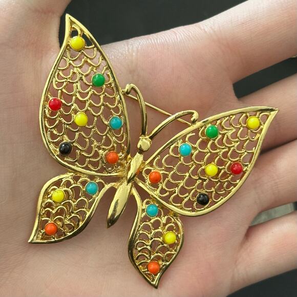 Vintage Butterfly Large Statement Brooch Gold Tone Unsigned Estate - Picture 2 of 3